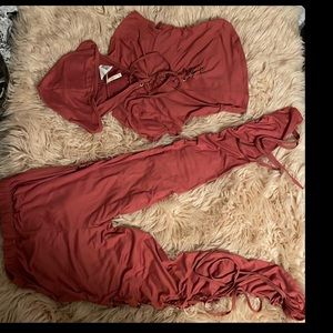 2 piece set shirt tie up pants tie up on the side medium